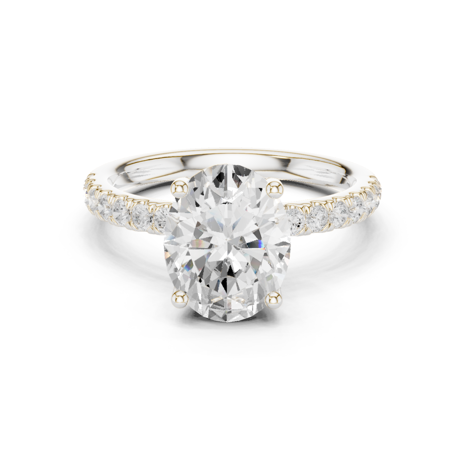 Gold Ring DDLR-161, Oval center stone, White Gold