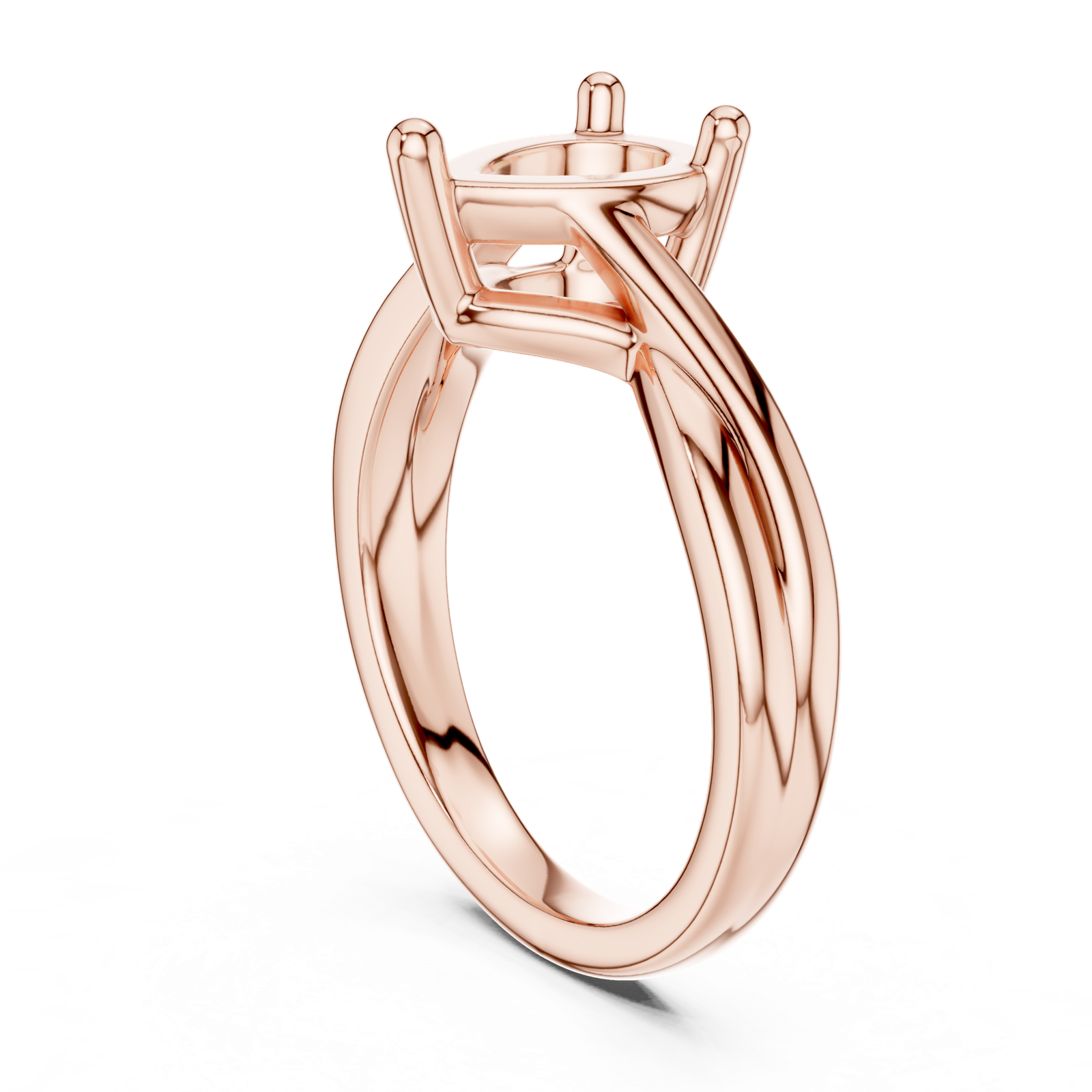 Gold Twisted Band Solitaire Engagement Ring, Pear center stone, Rose Gold, view 1