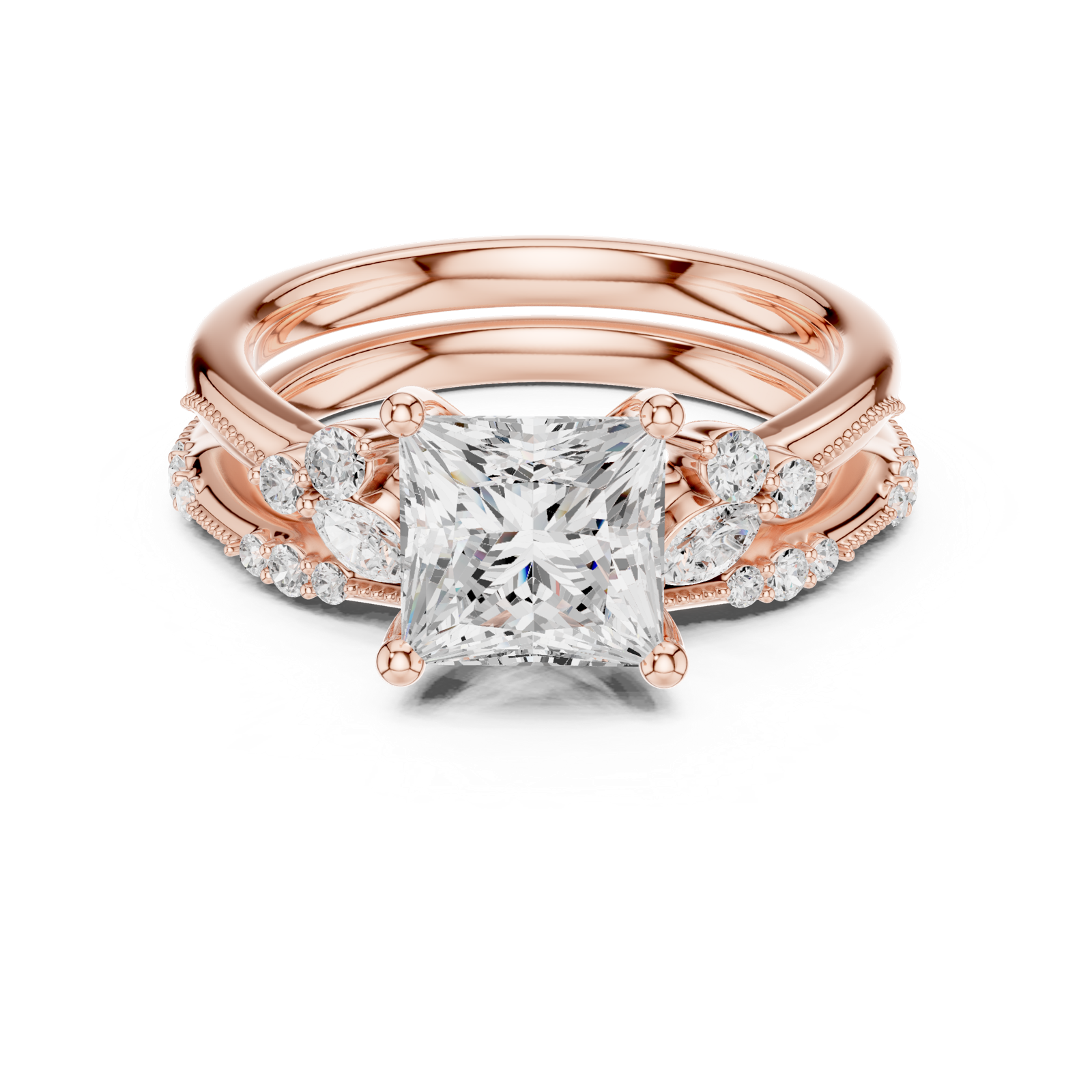 Gold Ring DDLR-299, Princess center stone, Rose Gold, view 4