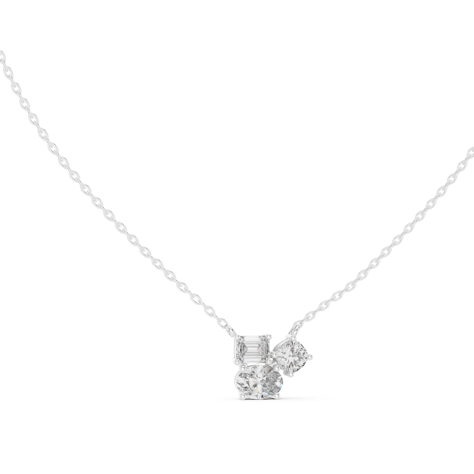 14K Solid Gold Lab Diamond Pendant Necklace, White Gold, view 1