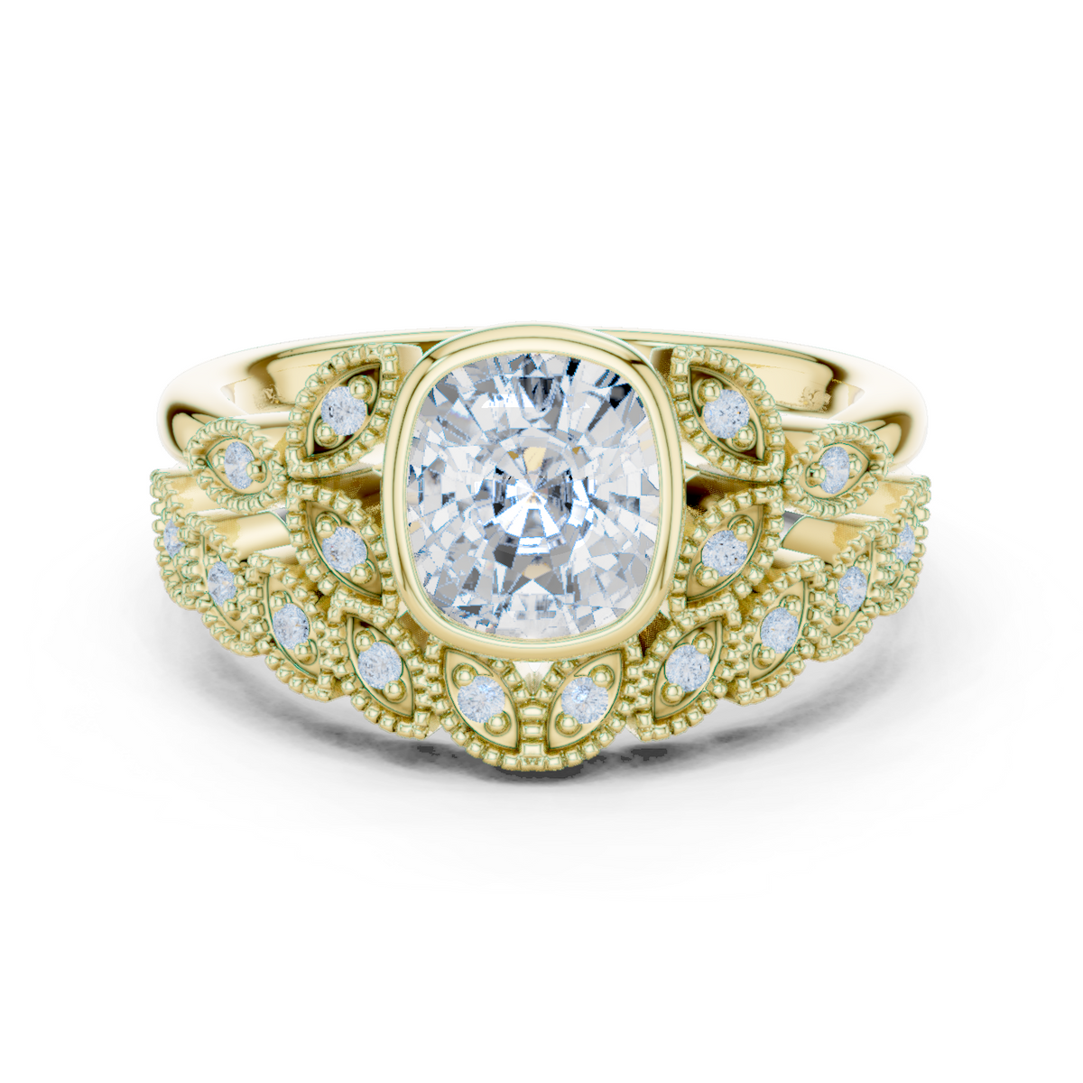 14K Solid Gold Lab Diamond Vintage Ring, Yellow Gold