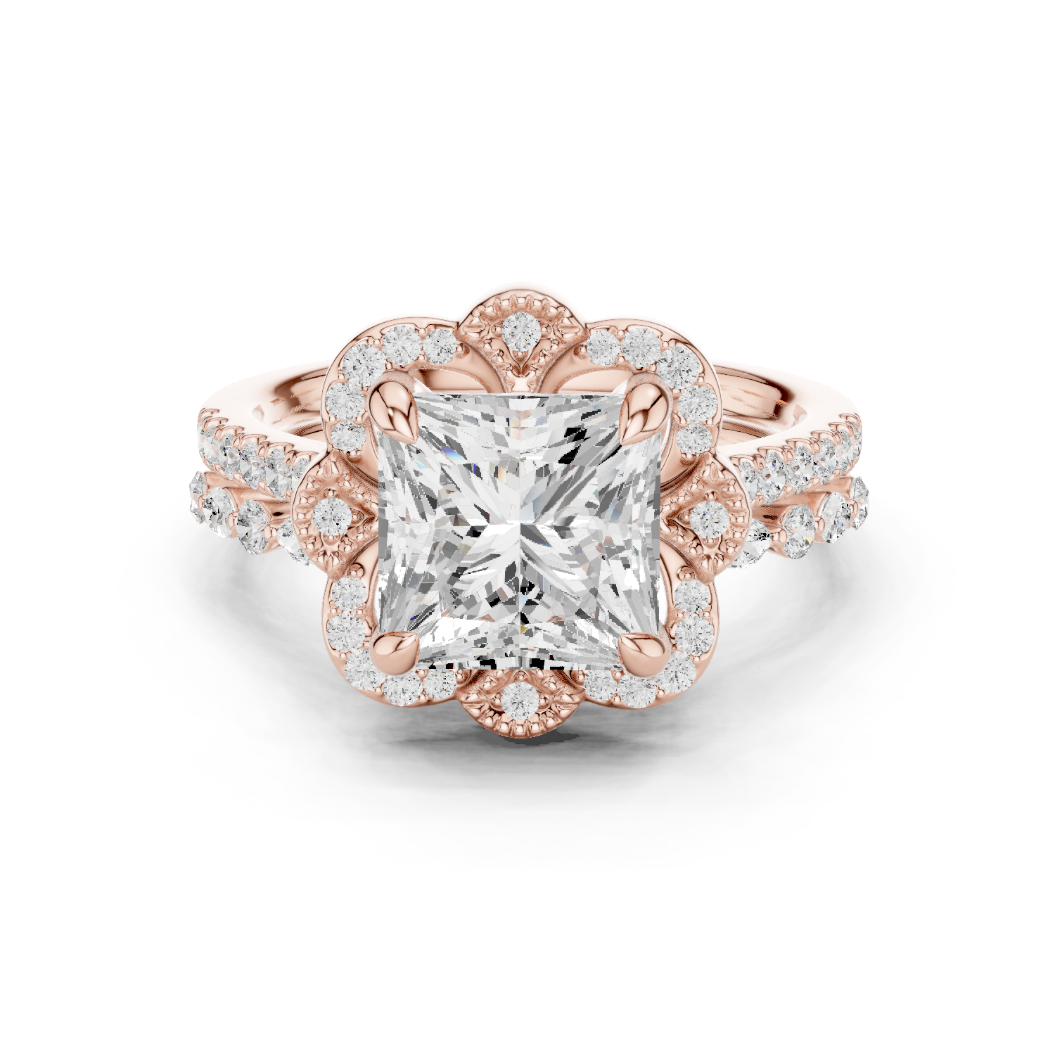 Gold Ring DDLR-442, Princess center stone, Rose Gold