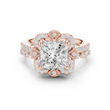 Gold Ring DDLR-442, Princess center stone, Rose Gold