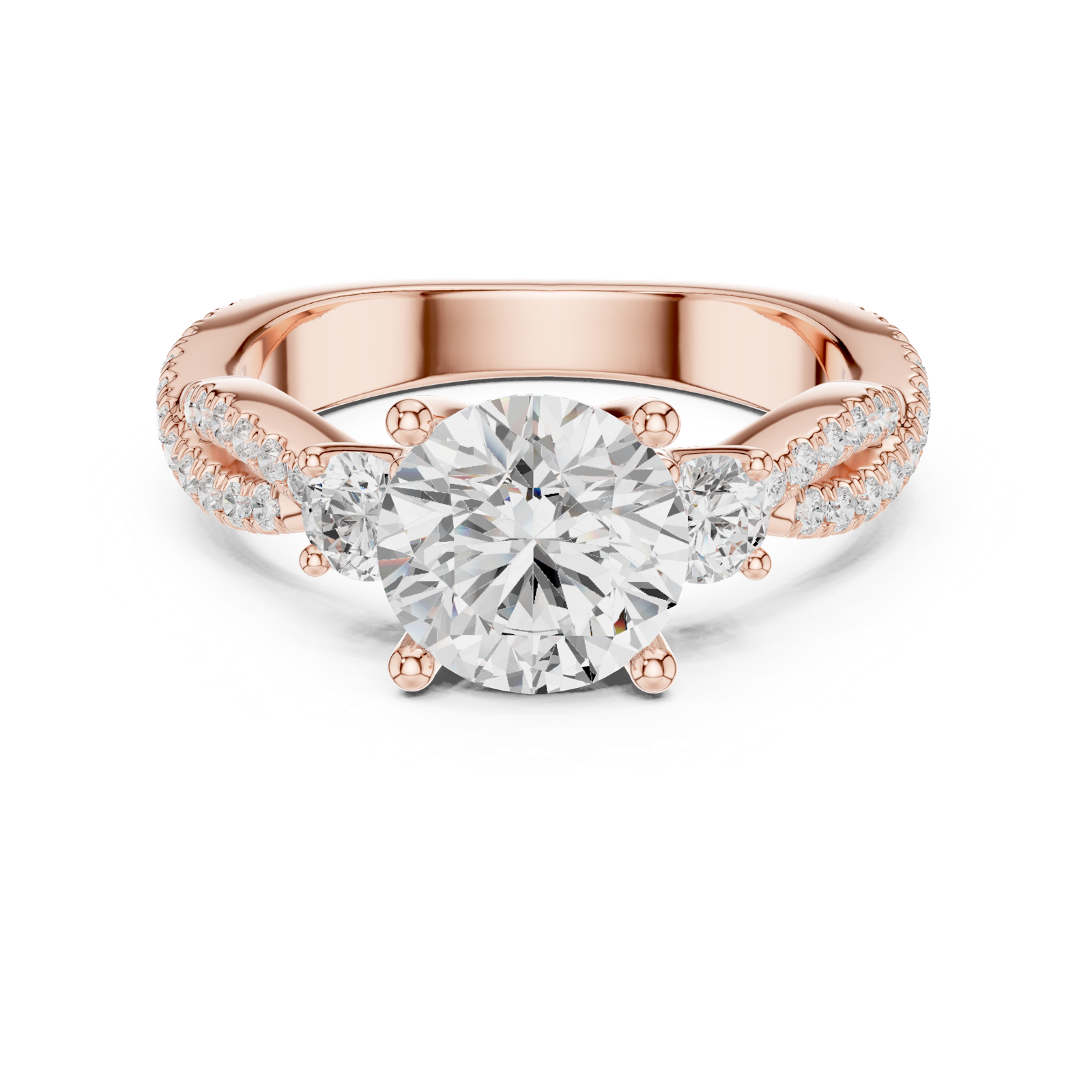 Gold Ring DDLR-281, Round center stone, Rose Gold, view 4