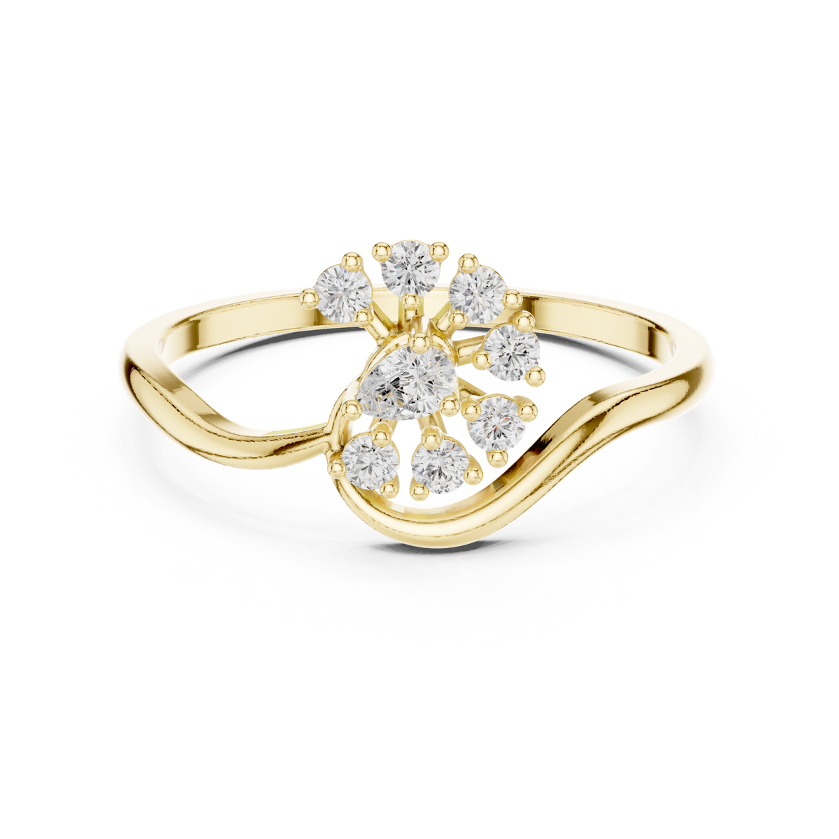 14K Solid Gold Lab Diamond Twist Ring, Yellow Gold