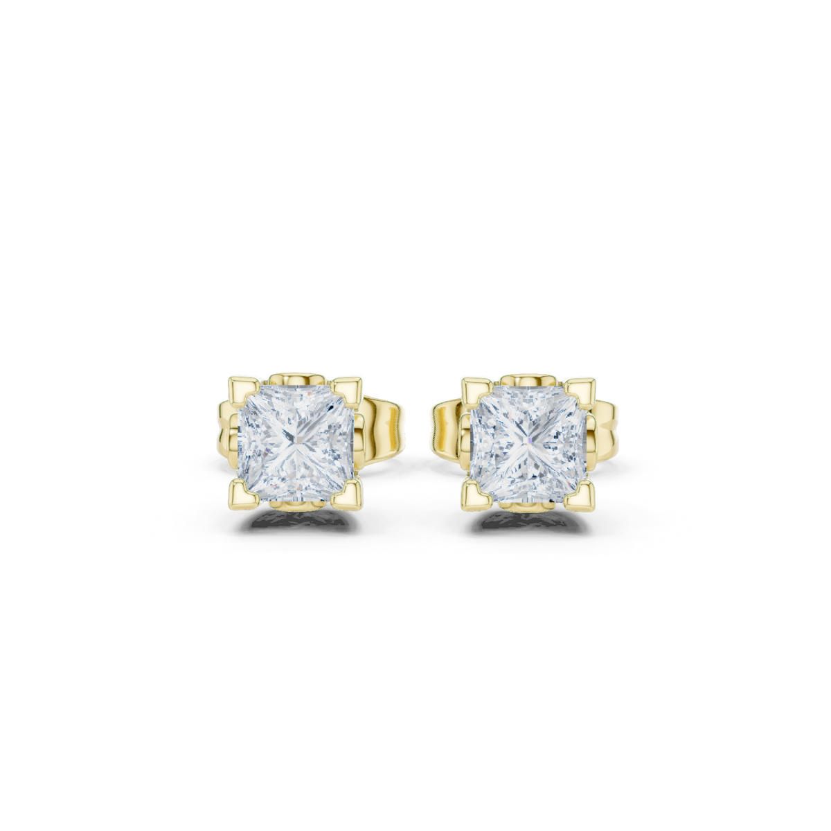 14K Solid Gold Lab Diamond Stud Earrings, Yellow Gold