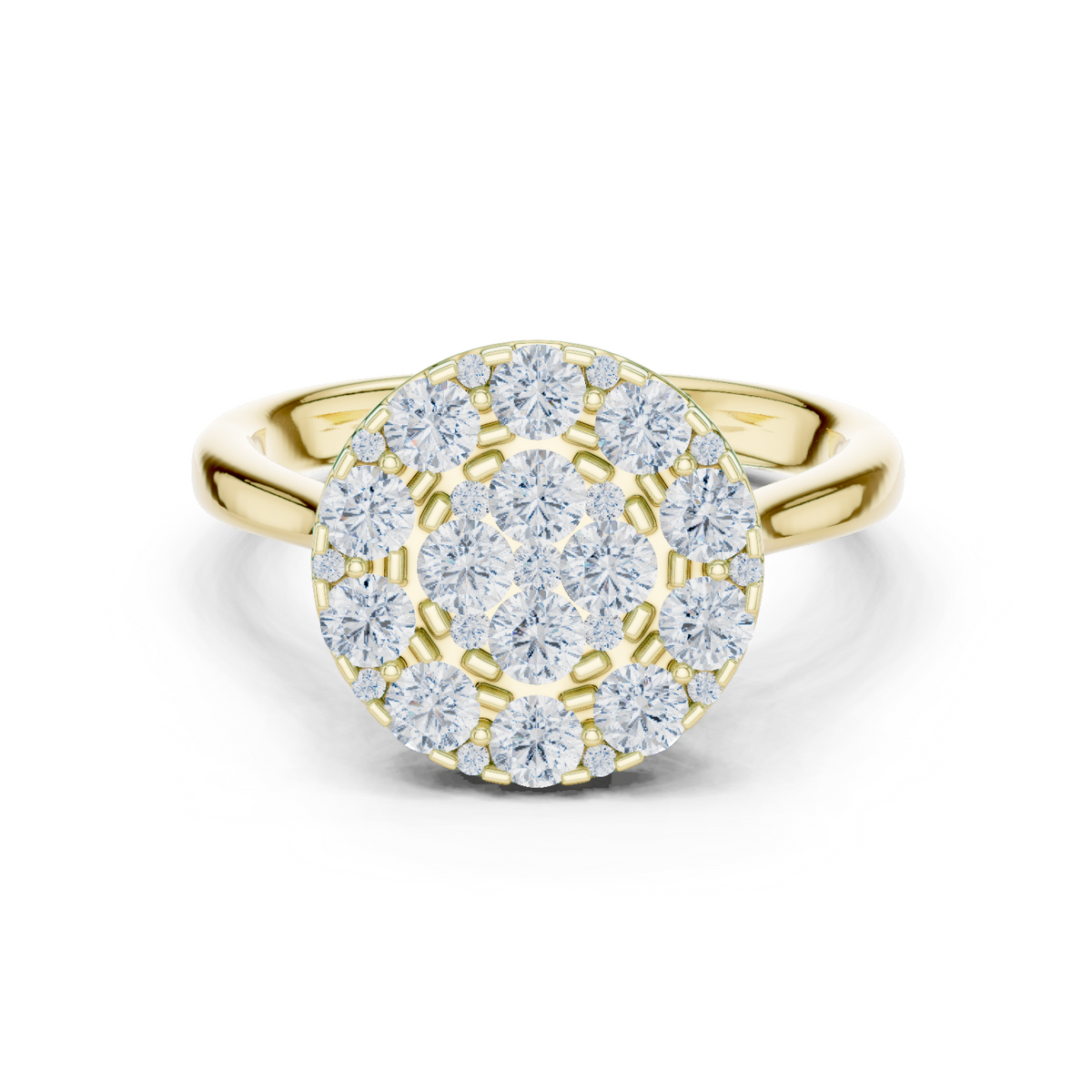 14K Solid Gold Lab Diamond Halo Ring, Yellow Gold