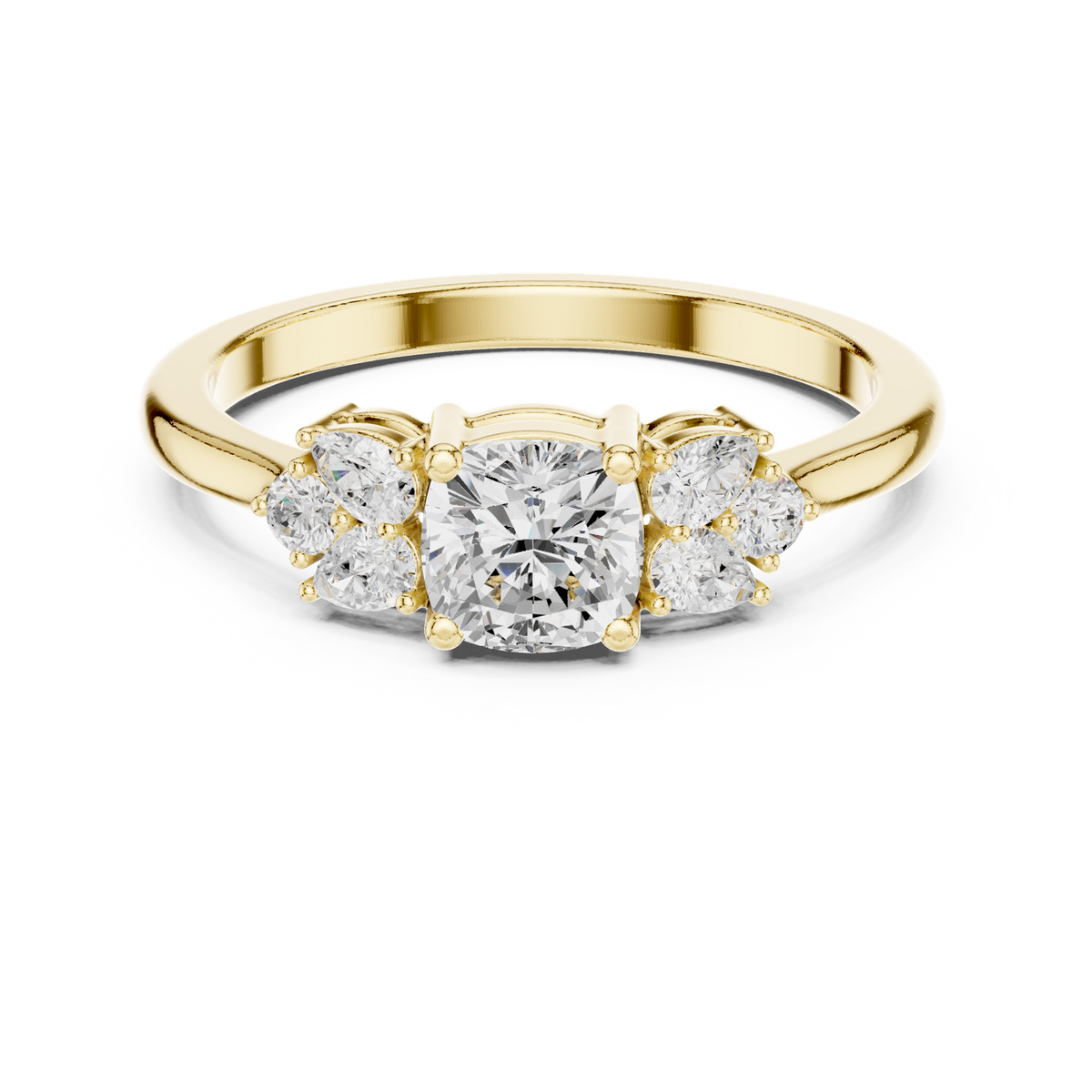 14K Solid Gold Lab Diamond Three-Stone Ring, Yellow Gold