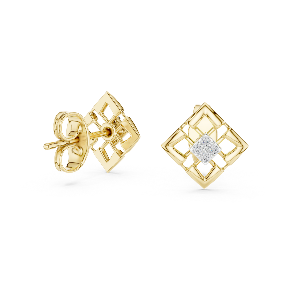 14K Solid Gold Lab Diamond Cluster Earrings, Yellow Gold, view 1