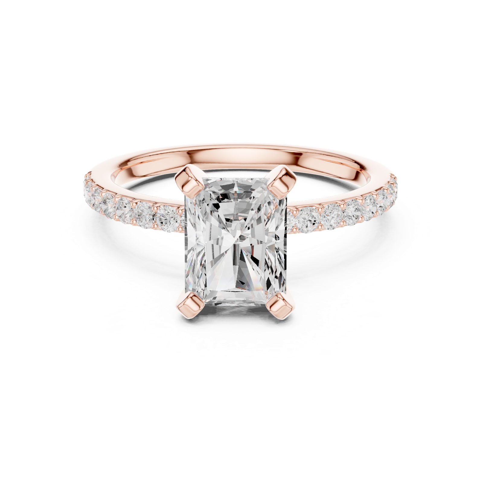 Gold Ring DDLR-040, Radiant center stone, Rose Gold, view 4