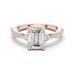 Gold Ring, Emerald center stone, Rose Gold