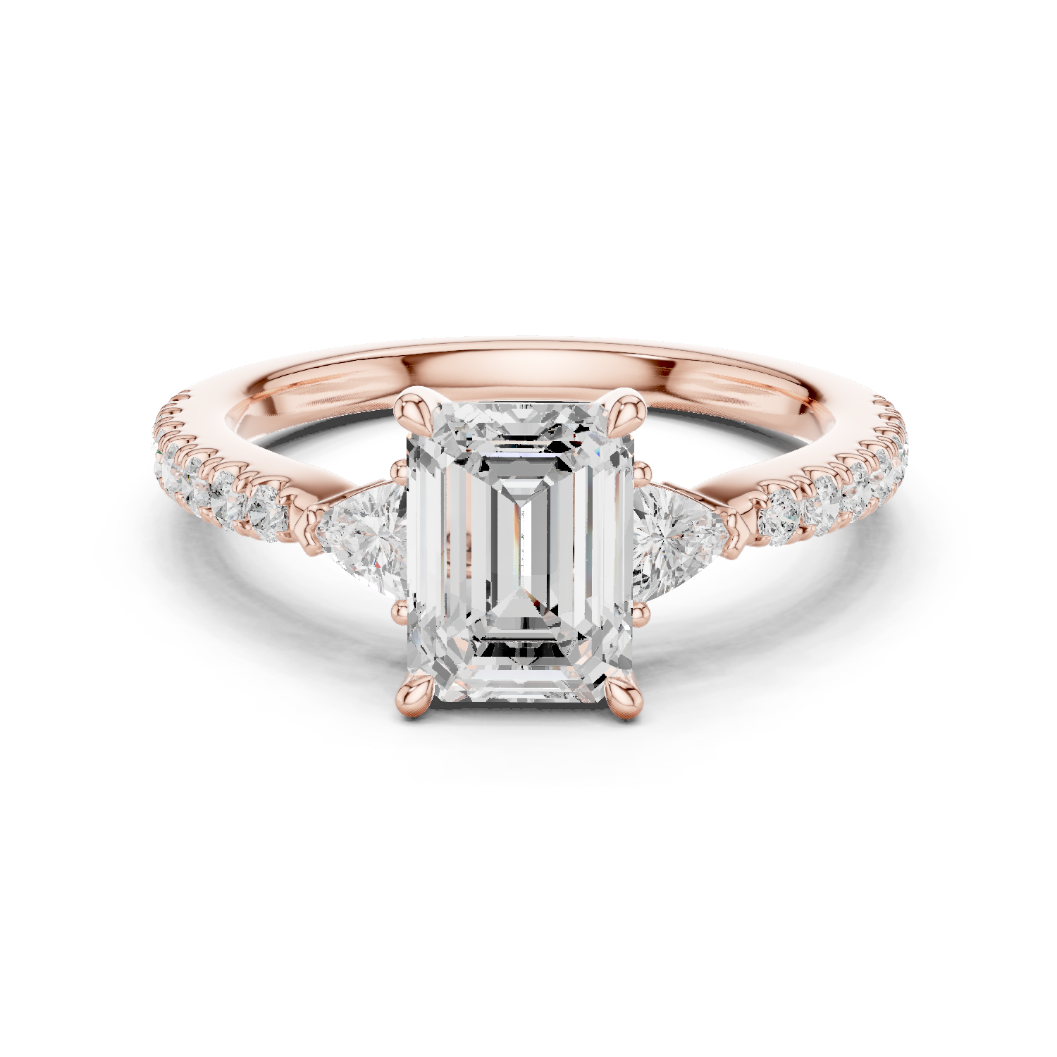 Gold Ring, Emerald center stone, Rose Gold