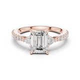 Gold Ring, Emerald center stone, Rose Gold