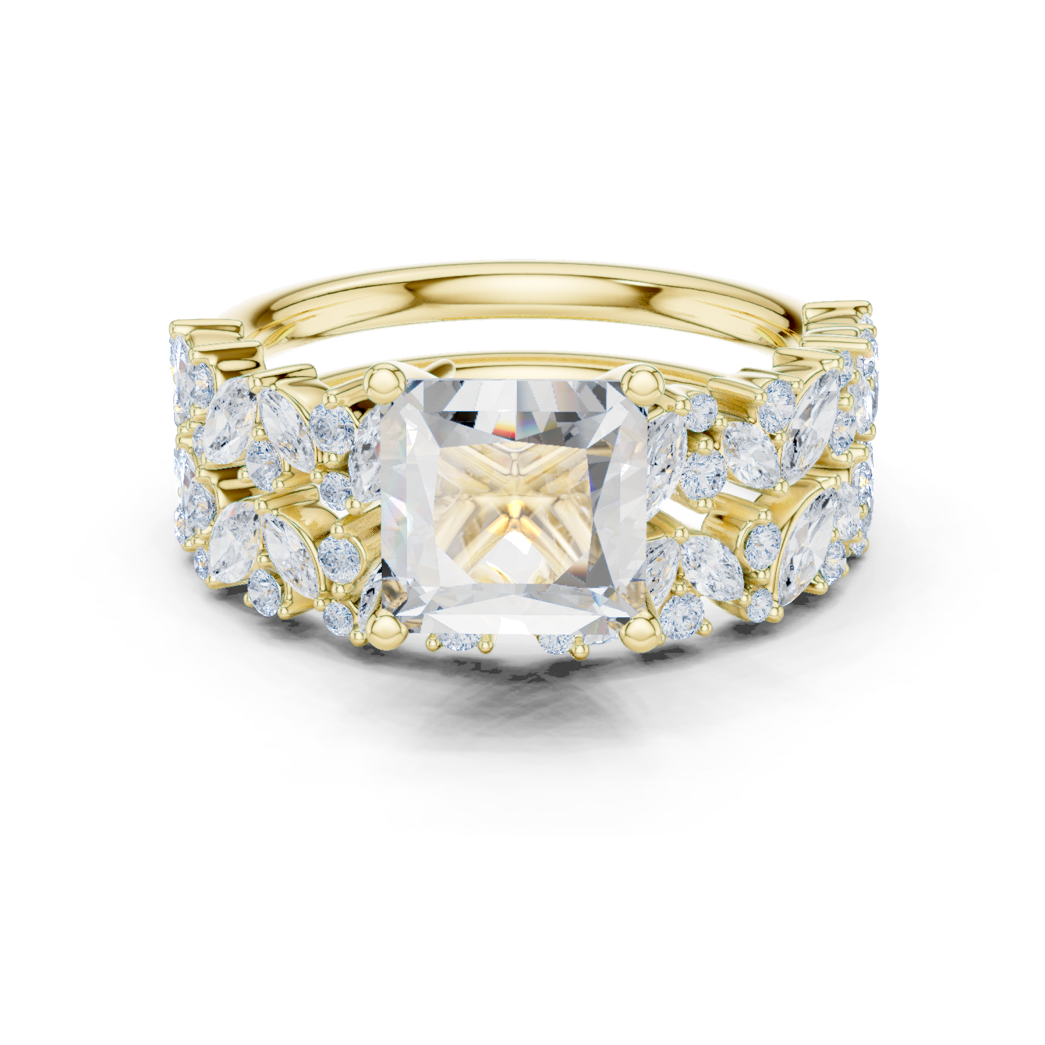 Gold Ring DDLR-443, Princess center stone, Yellow Gold