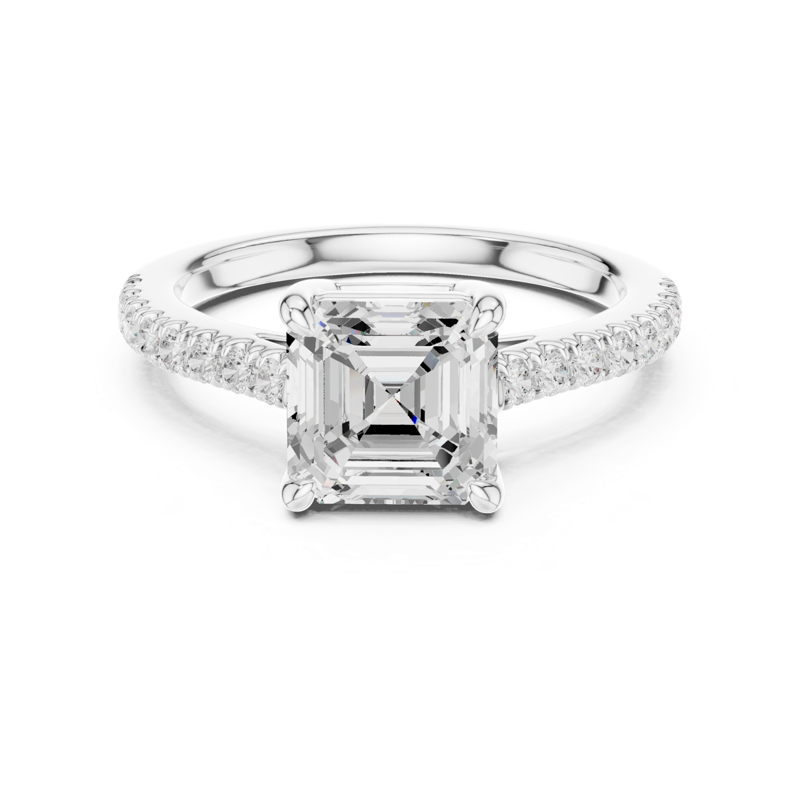 Gold Ring DDLR-039, Asscher center stone, White Gold, view 4