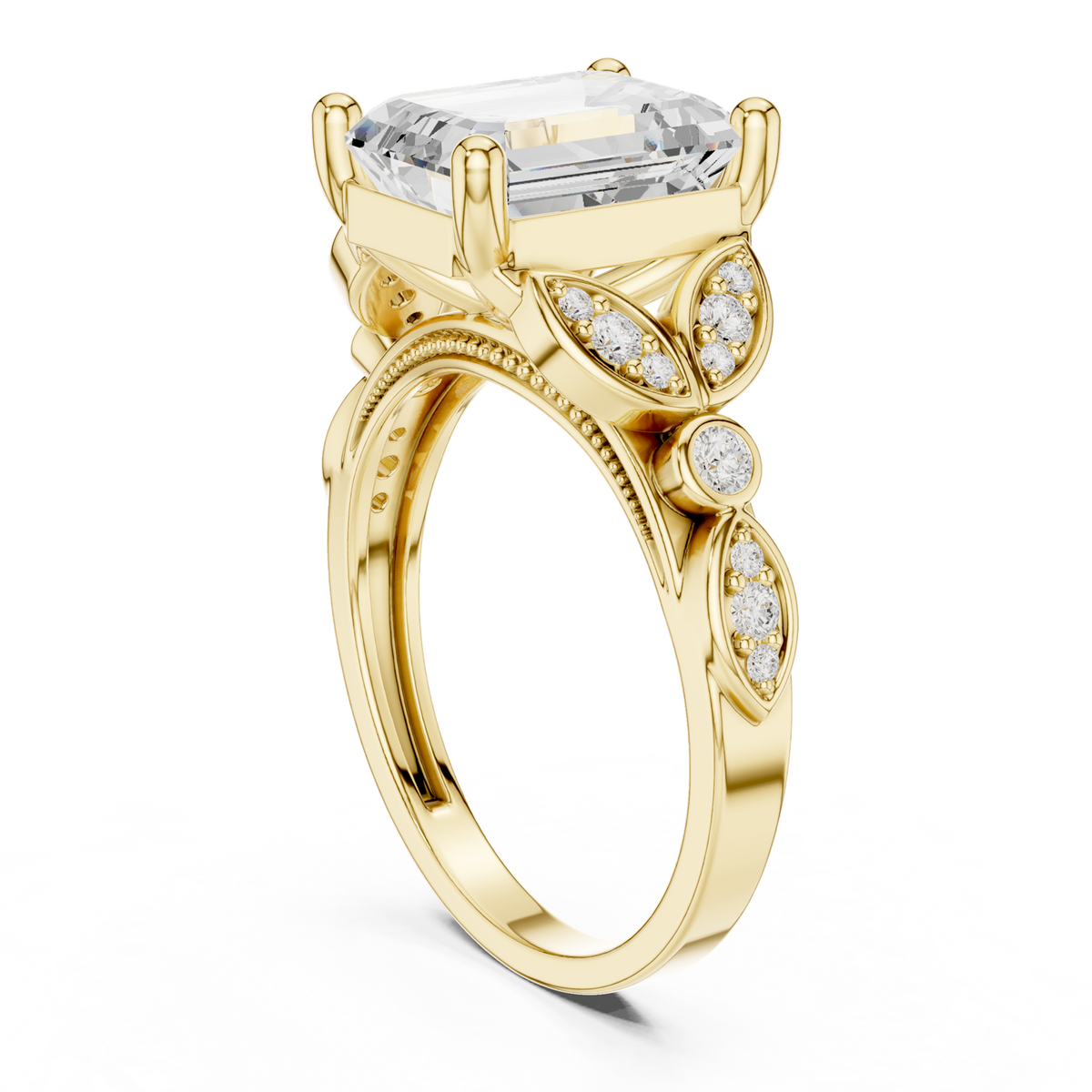 14K Solid Gold Lab Diamond Halo Ring, Yellow Gold, view 1