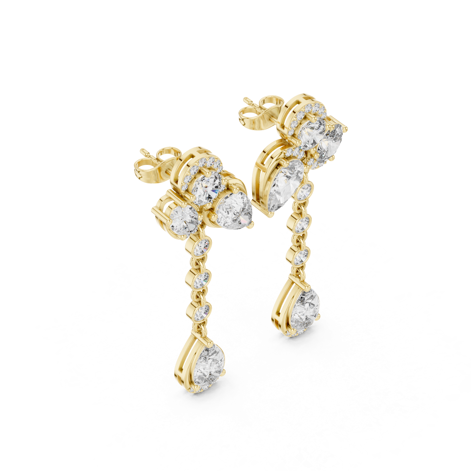 14K Solid Gold Lab Diamond Drop Earrings, Yellow Gold, view 2
