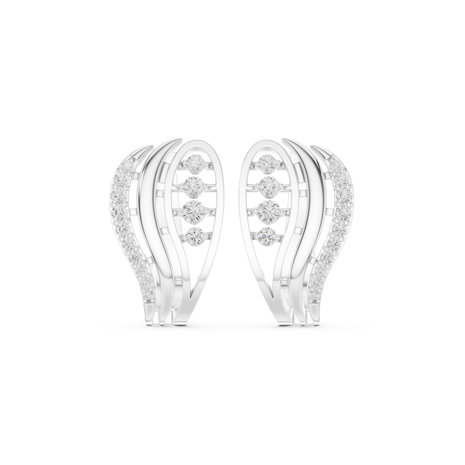 14K Solid Gold Lab Diamond Leaf Cluster Earrings, White Gold