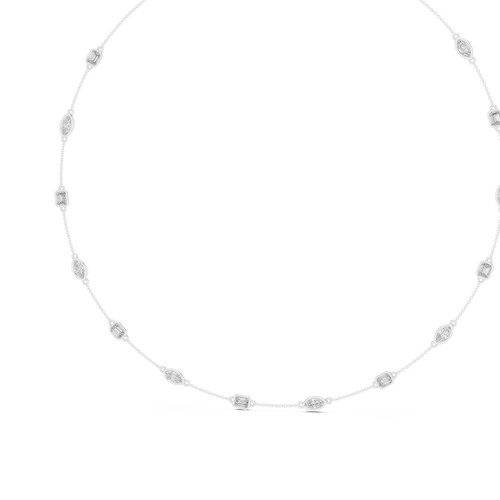 14K Solid Gold Lab Diamond Station Necklace, White Gold, view 2
