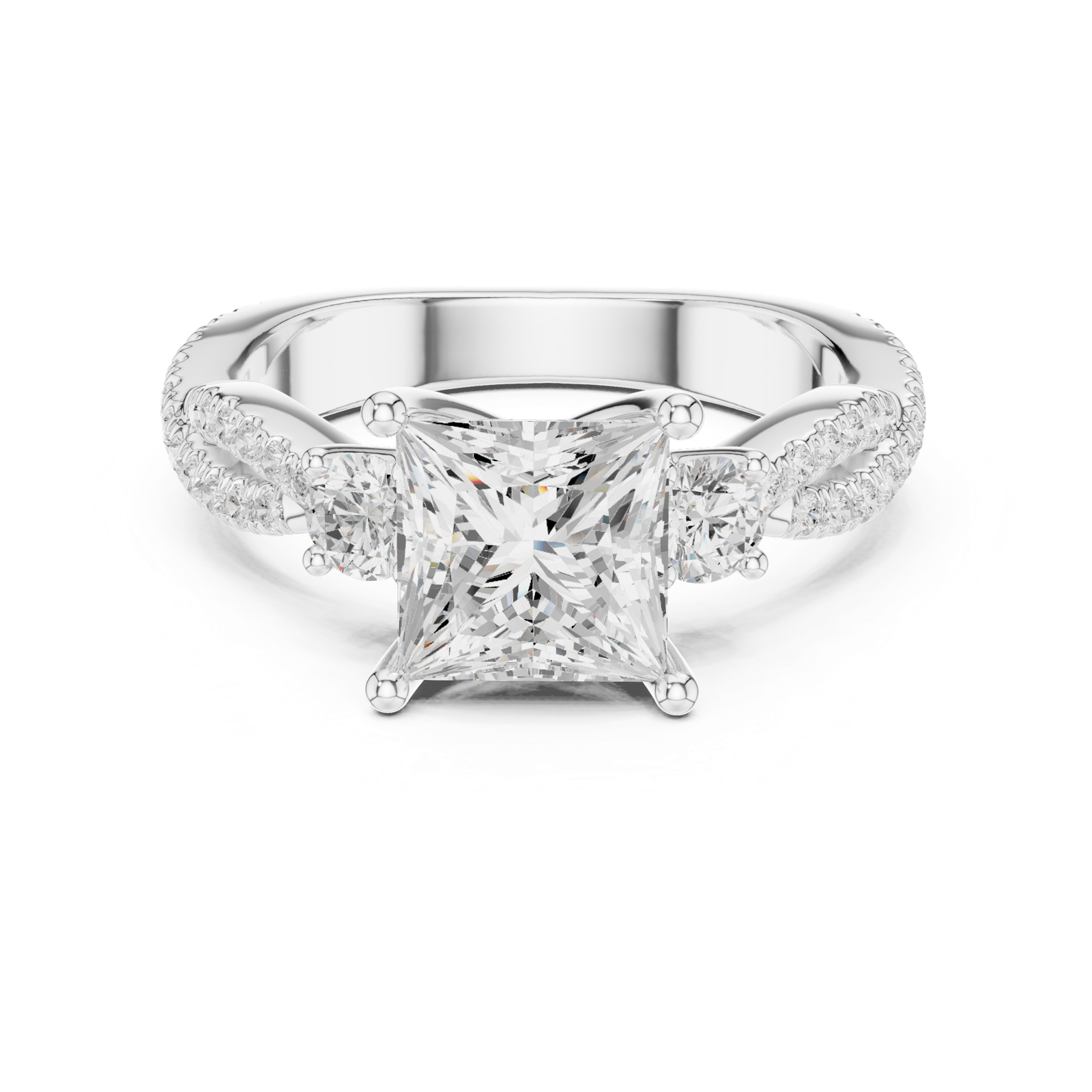 Gold Ring DDLR-281, Princess center stone, White Gold, view 4