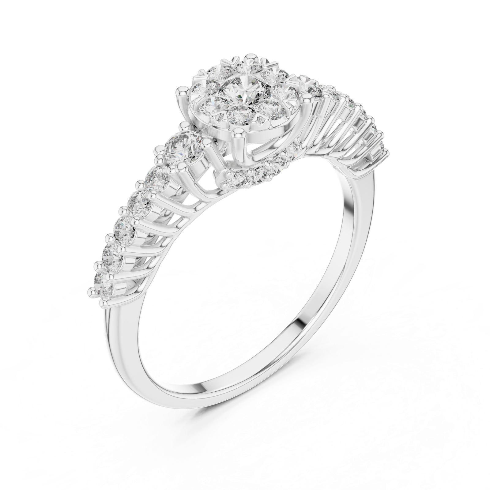 14K Solid Gold Lab Diamond Cluster Ring, White Gold, view 2