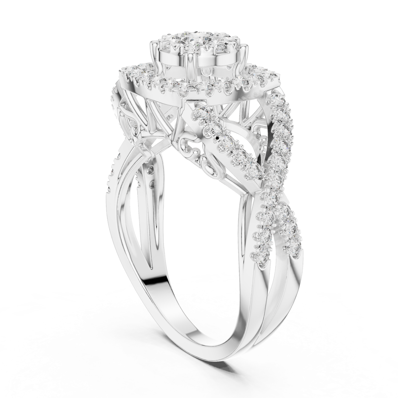 14K Solid Gold Lab Diamond Halo Ring, White Gold, view 1