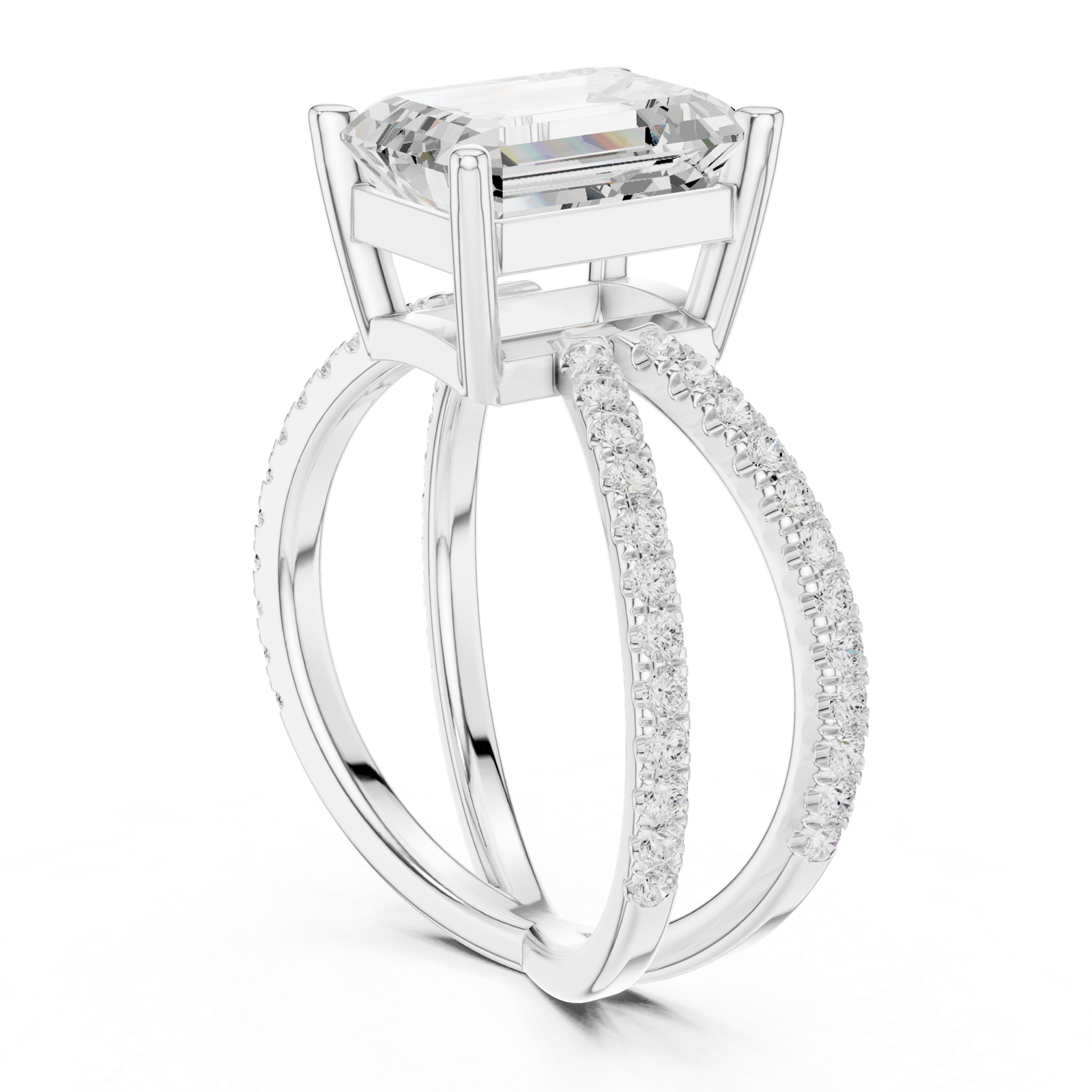 Gold Jewelry, Emerald center stone, White Gold, view 1