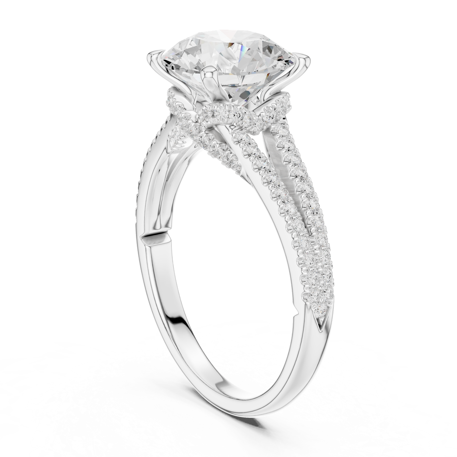 Gold Ring DDLR-252, Round center stone, White Gold, view 1