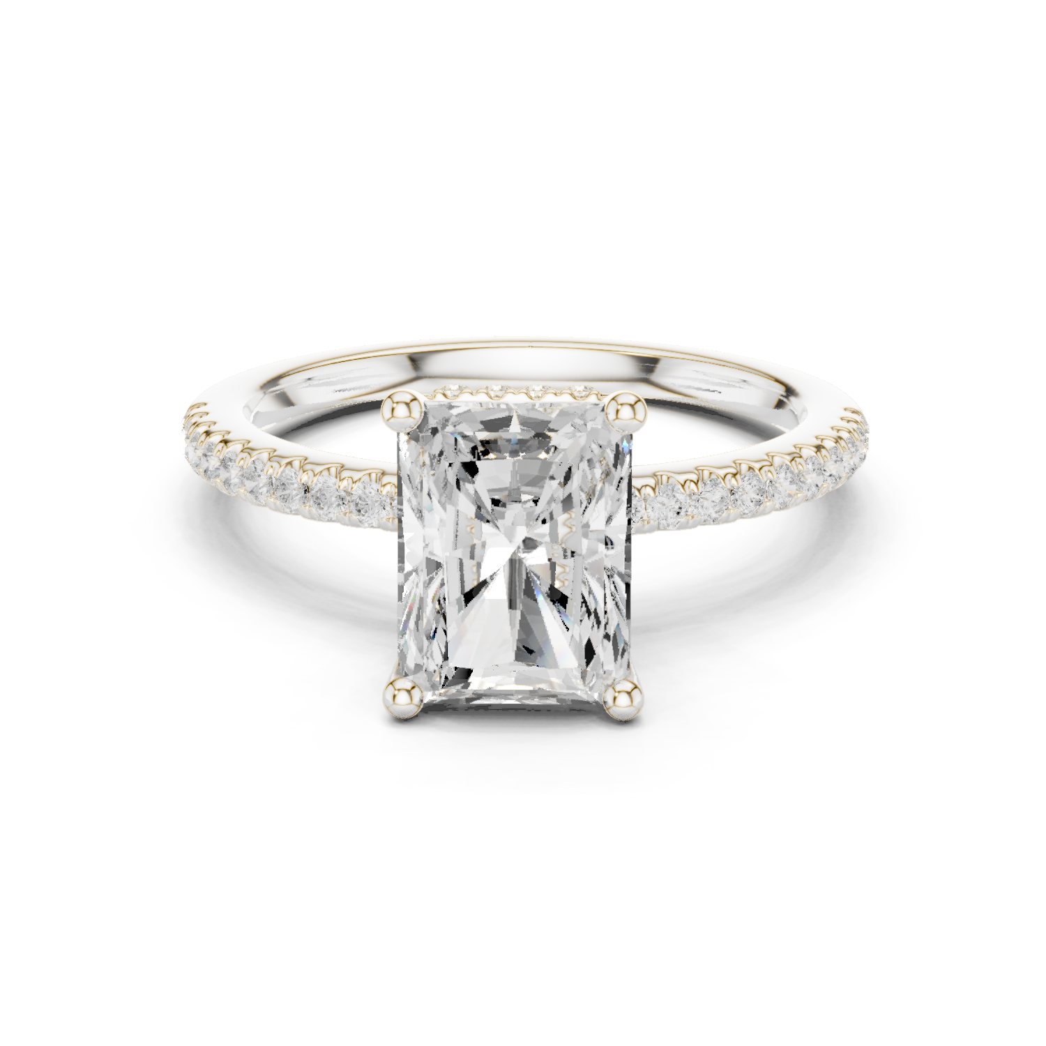 Gold Ring DDLR-177, Radiant center stone, White Gold