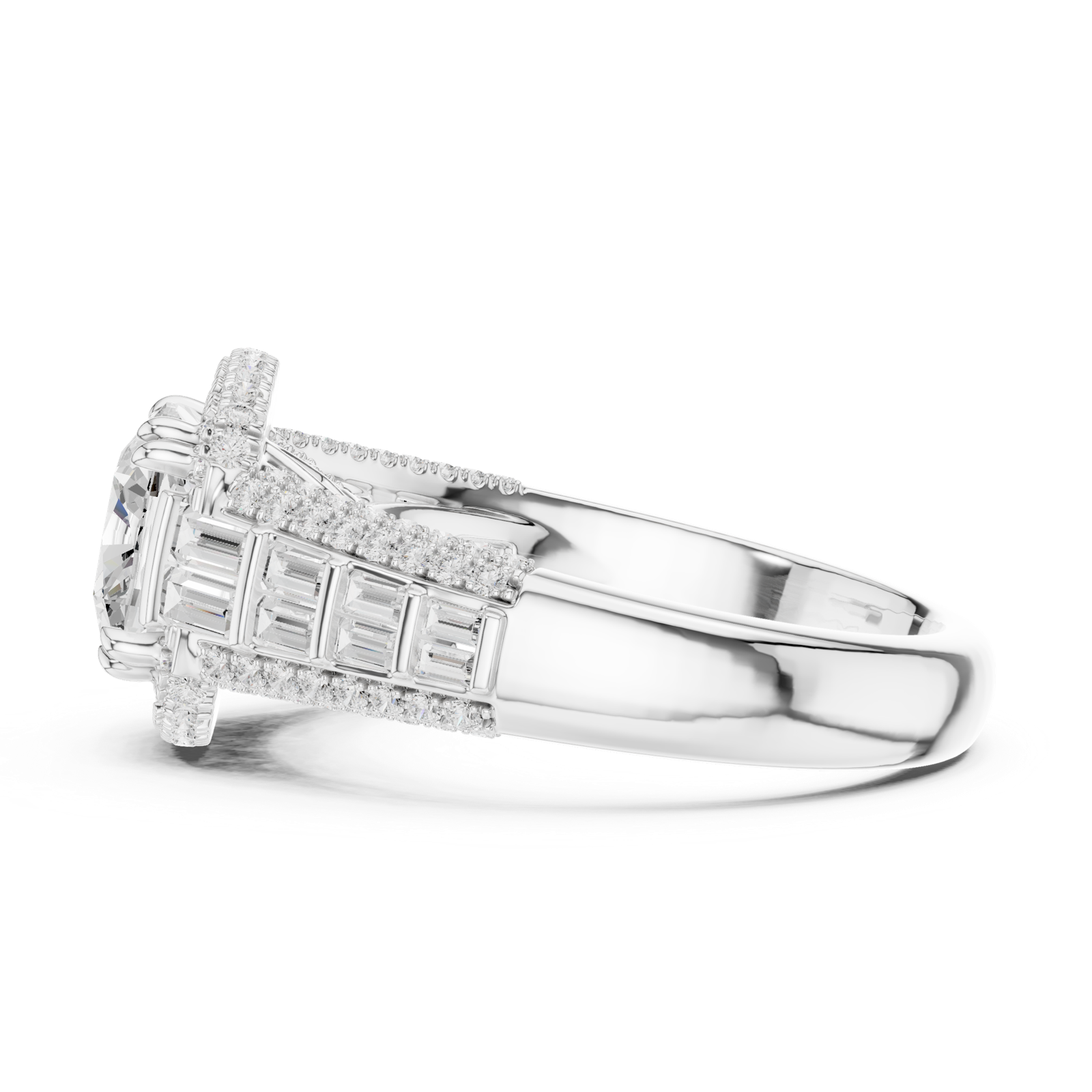 Gold Ring, Cushion center stone, White Gold, view 3