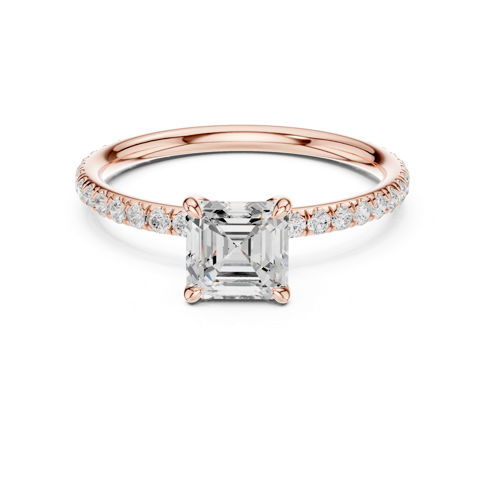 Gold Jewelry, Asscher center stone, Rose Gold, view 4