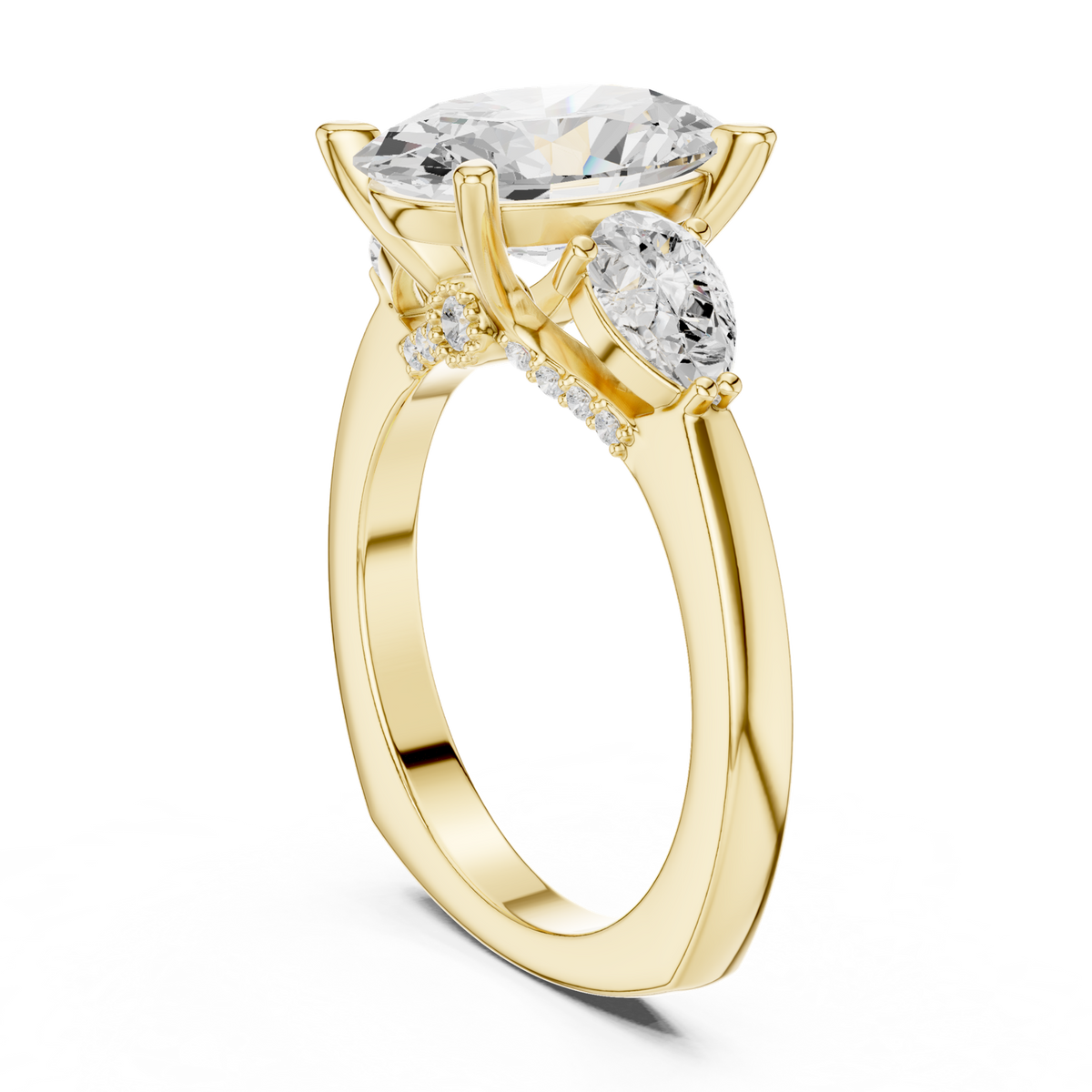 14K Solid Gold Lab Diamond Three-Stone Ring, Yellow Gold, view 1