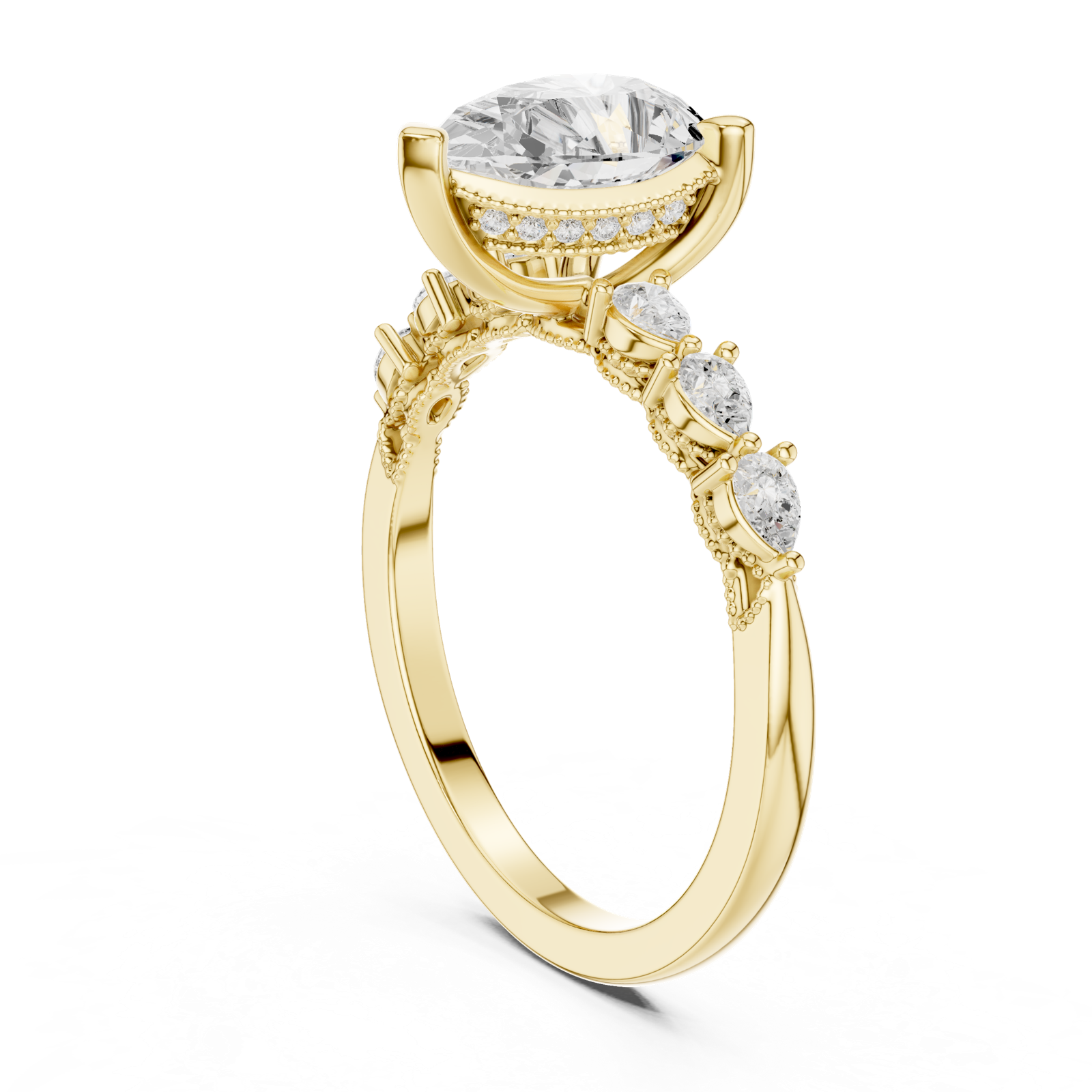 Gold Ring, Pear center stone, Yellow Gold, view 1
