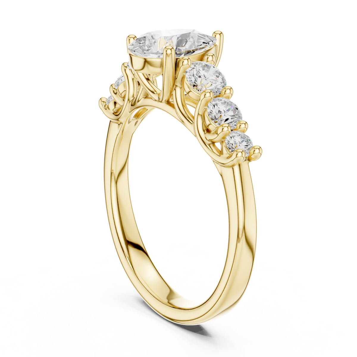14K Solid Gold Lab Diamond Three-Stone Ring, Yellow Gold, view 1