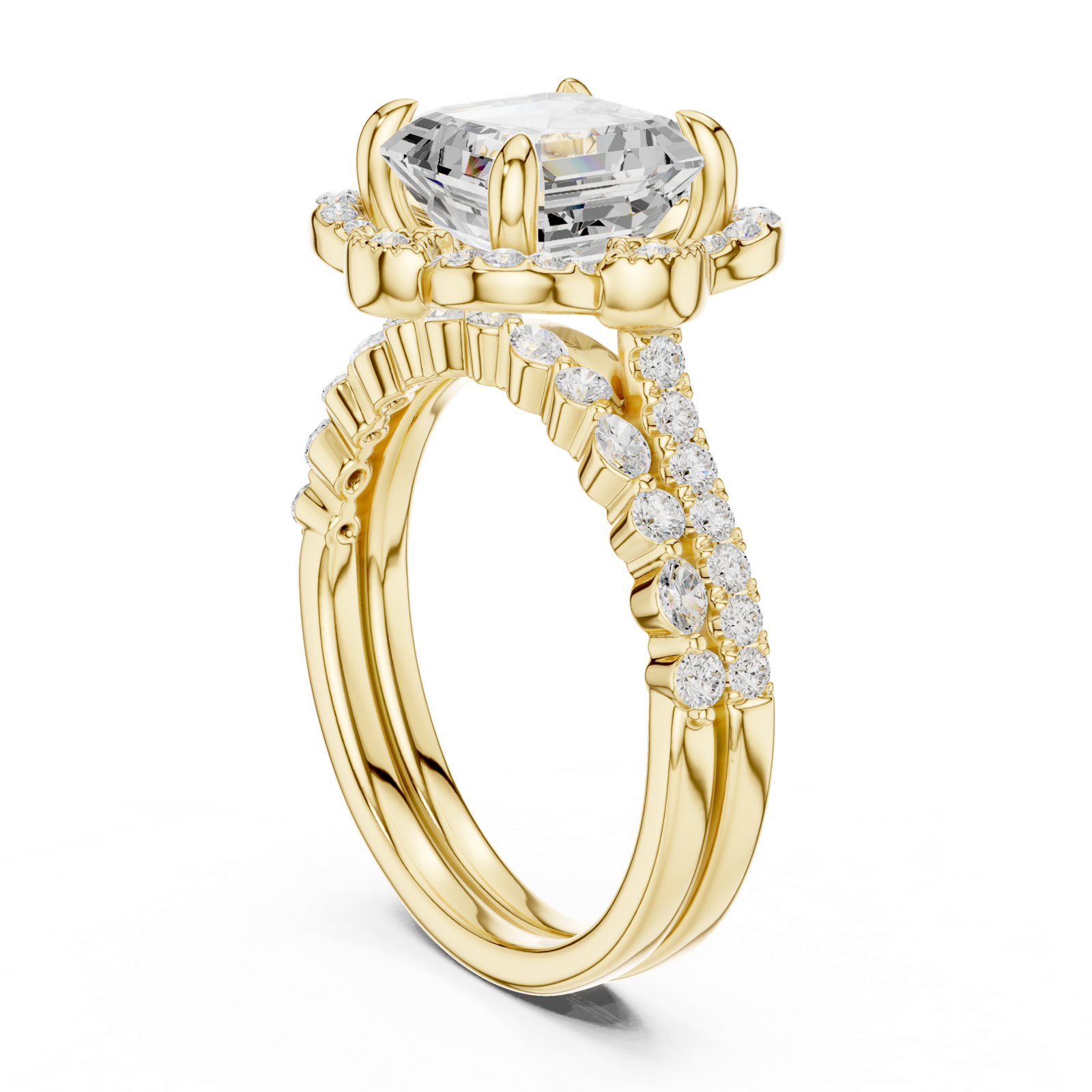 Gold Ring, Asscher center stone, Yellow Gold, view 1