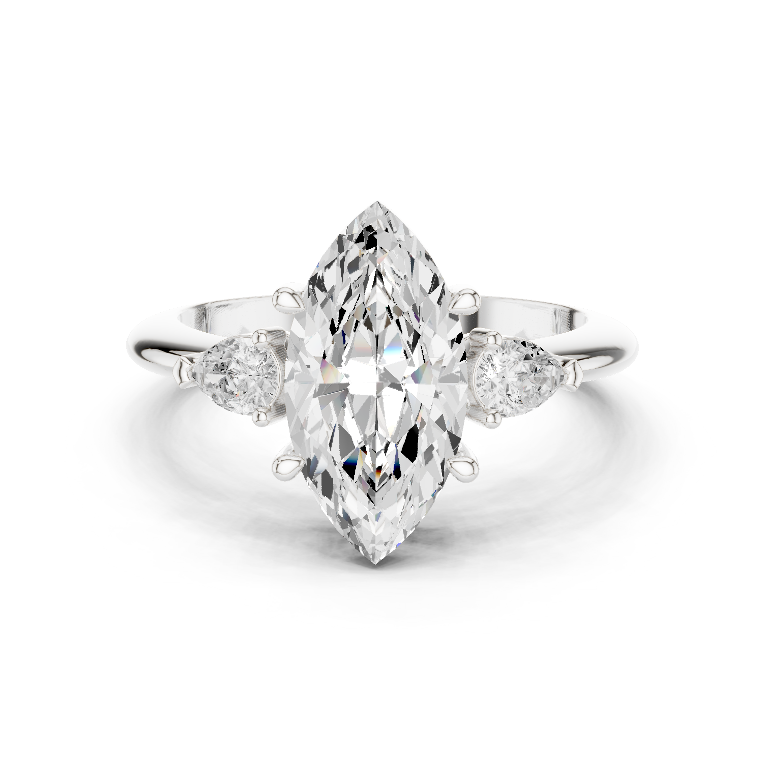 Gold Jewelry L35-66, Marquise center stone, White Gold