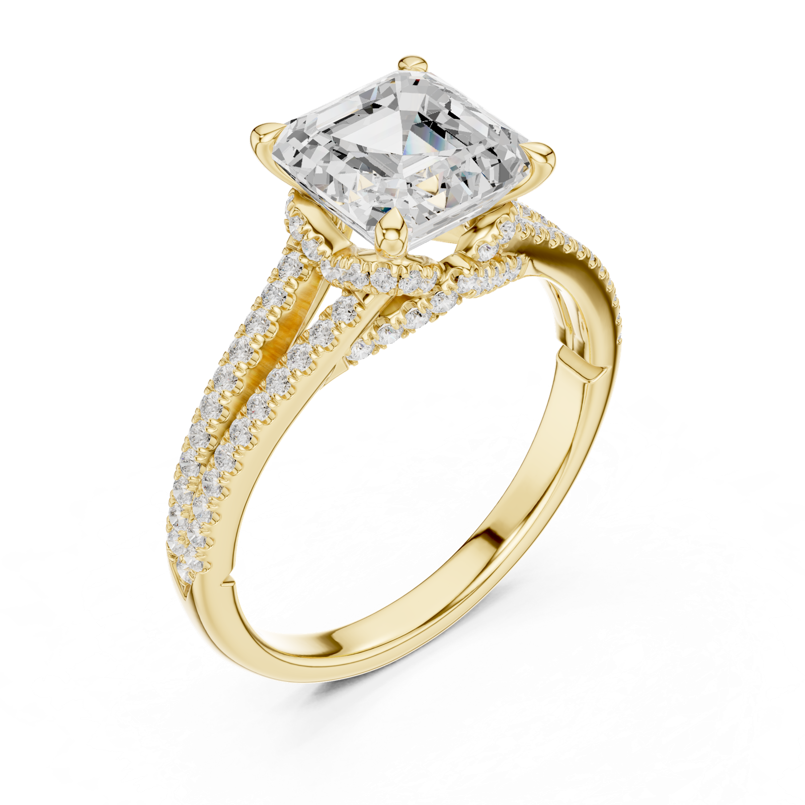 Gold Ring DDLR-252, Asscher center stone, Yellow Gold, view 2