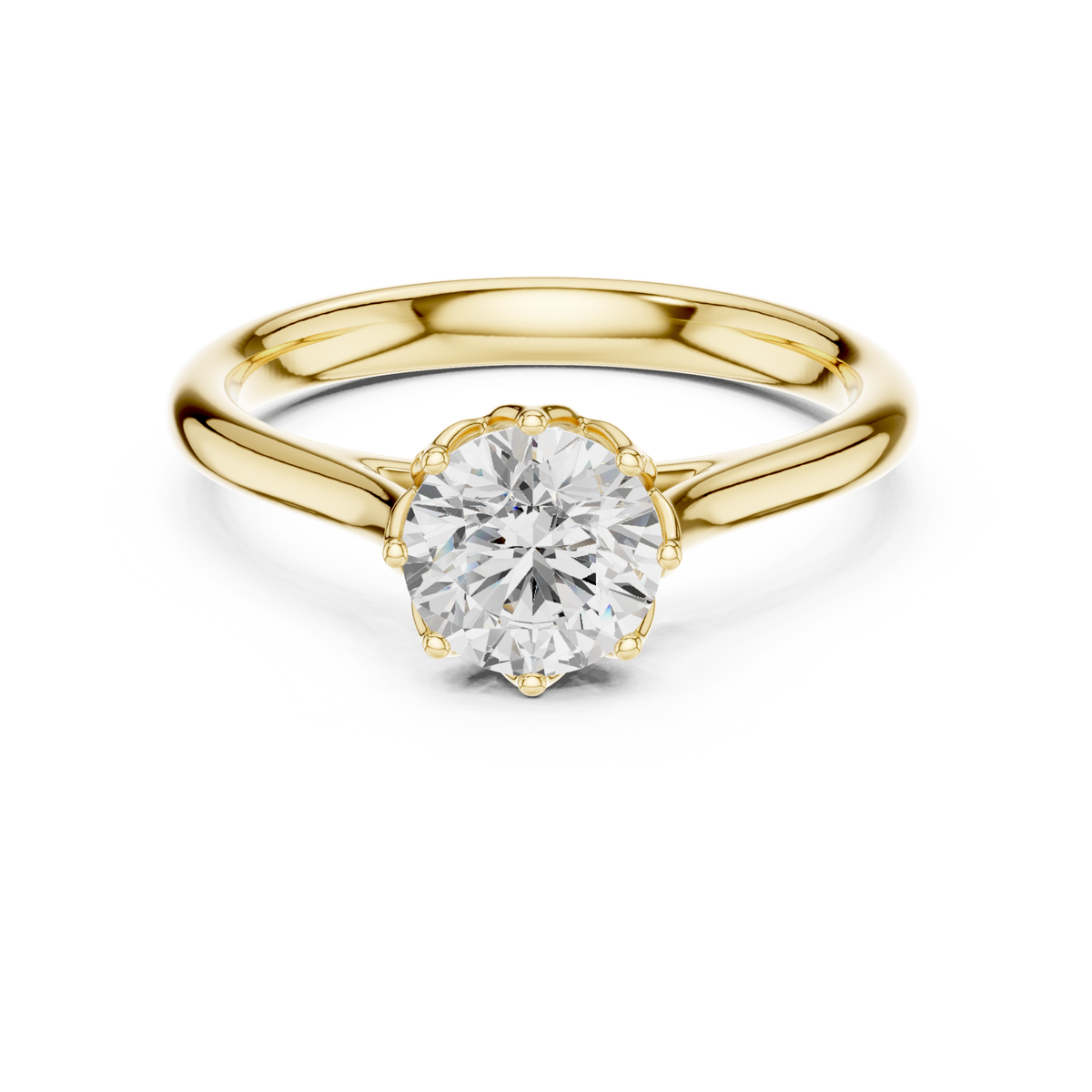 14K Solid Gold Lab Diamond Solitaire Ring, Yellow Gold