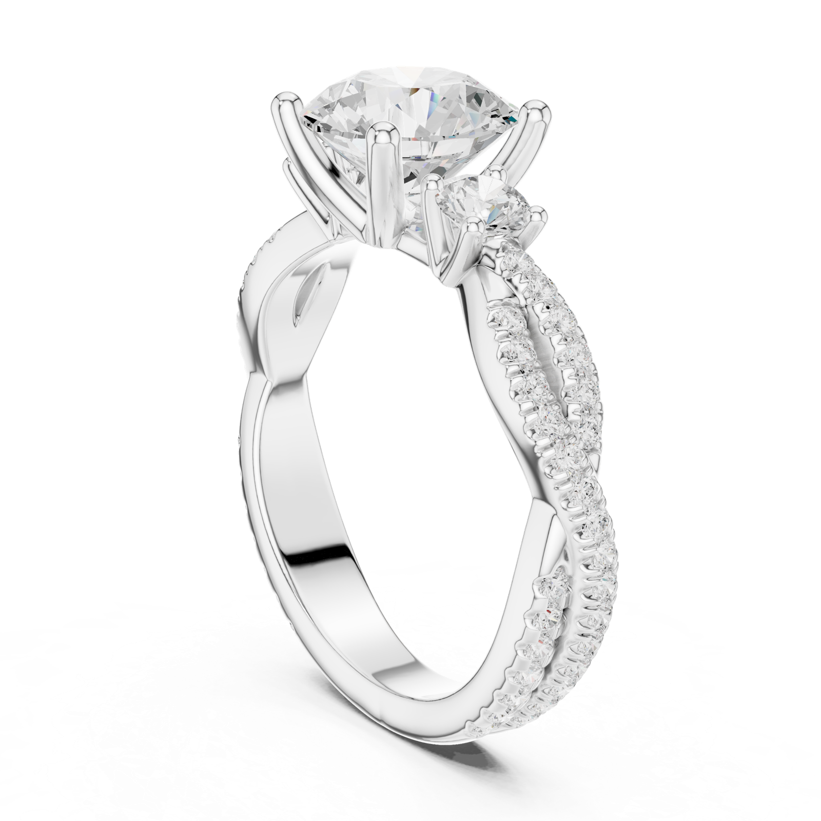Gold Ring DDLR-281, Round center stone, White Gold, view 1