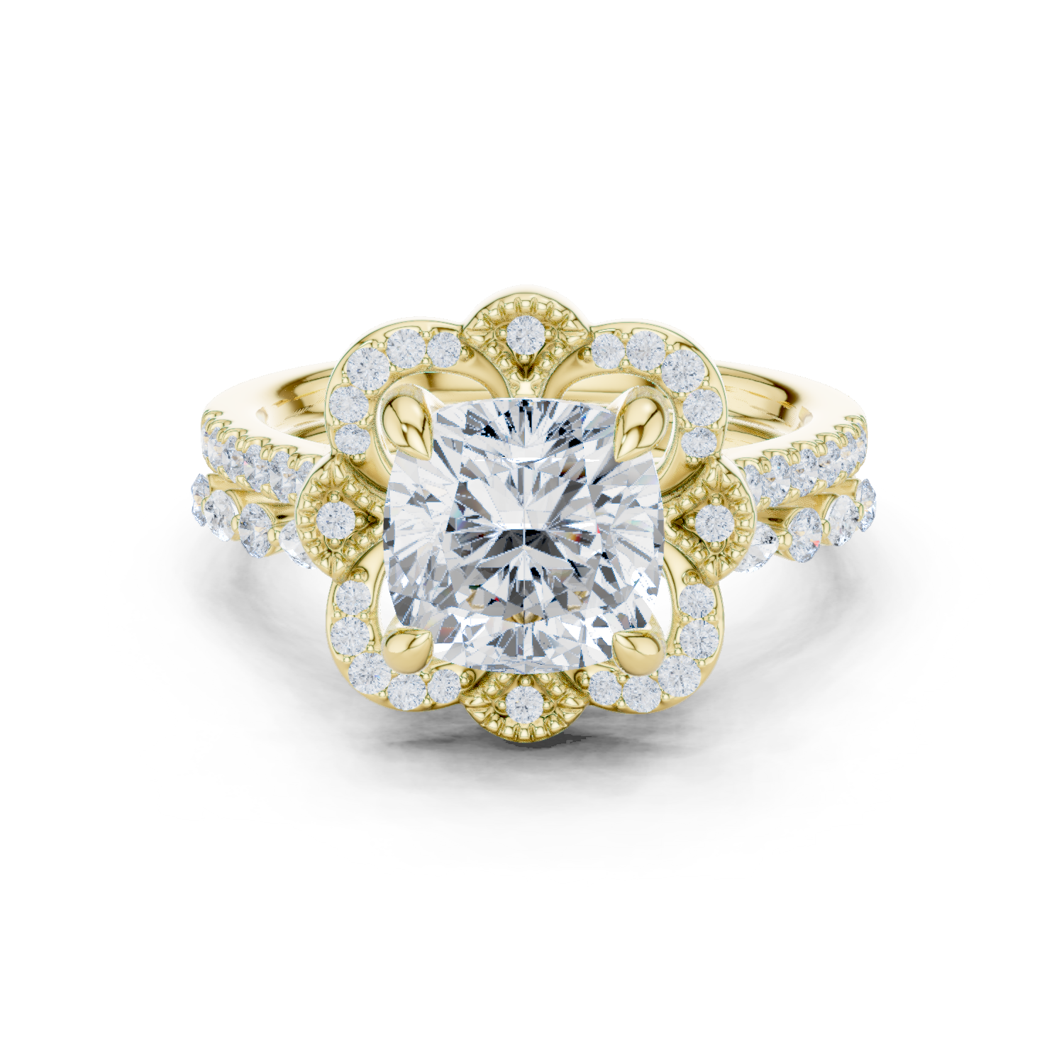 Gold Ring, Cushion center stone, Yellow Gold