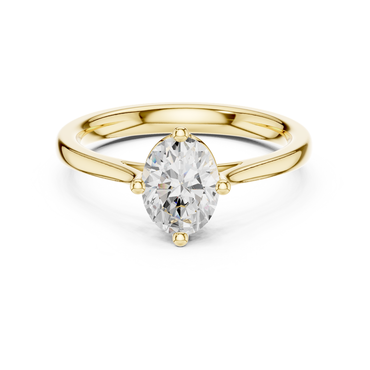 14K Solid Gold Lab Diamond Solitaire Ring, Yellow Gold