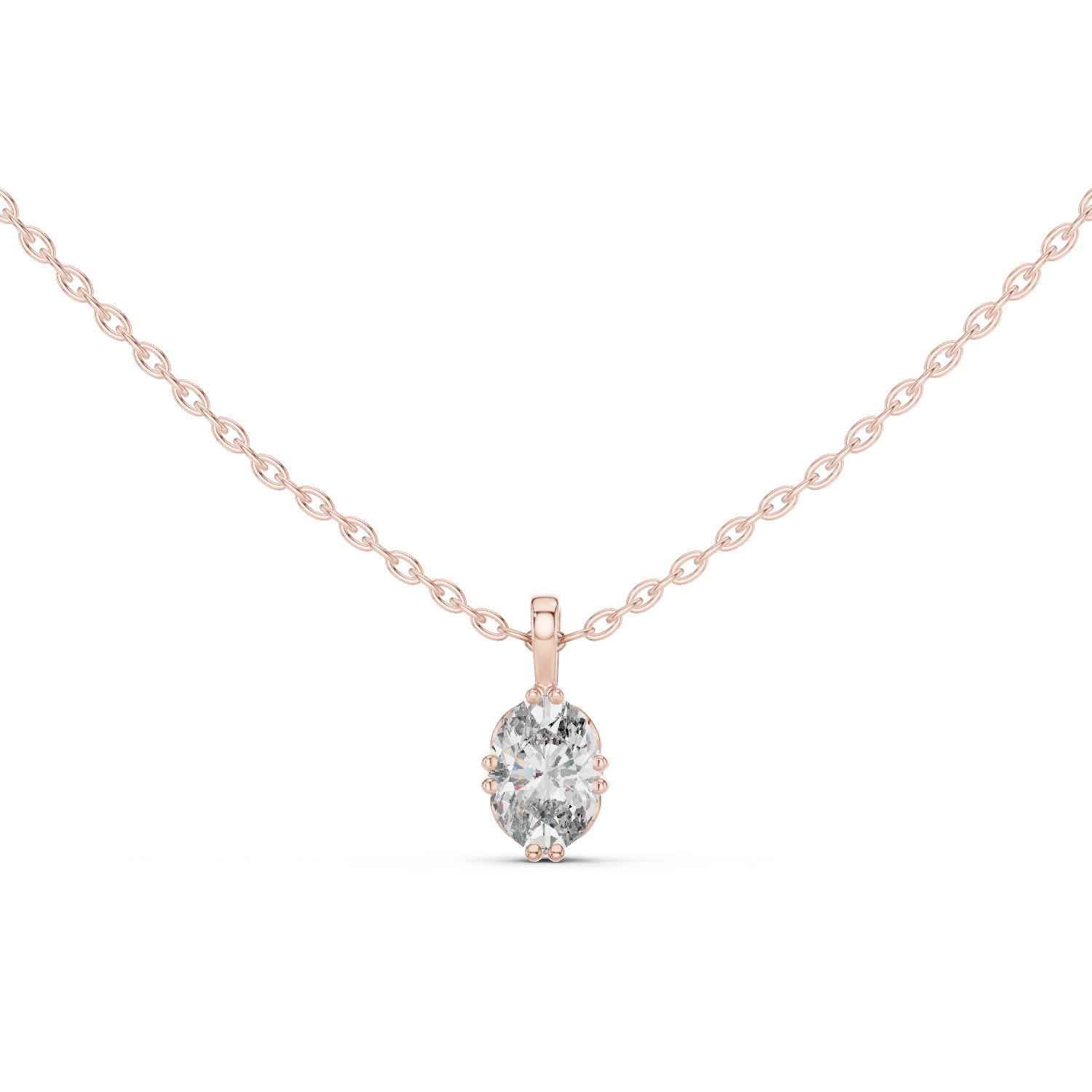 14K Solid Gold Lab Diamond Solitaire Pendant Necklace, Rose Gold