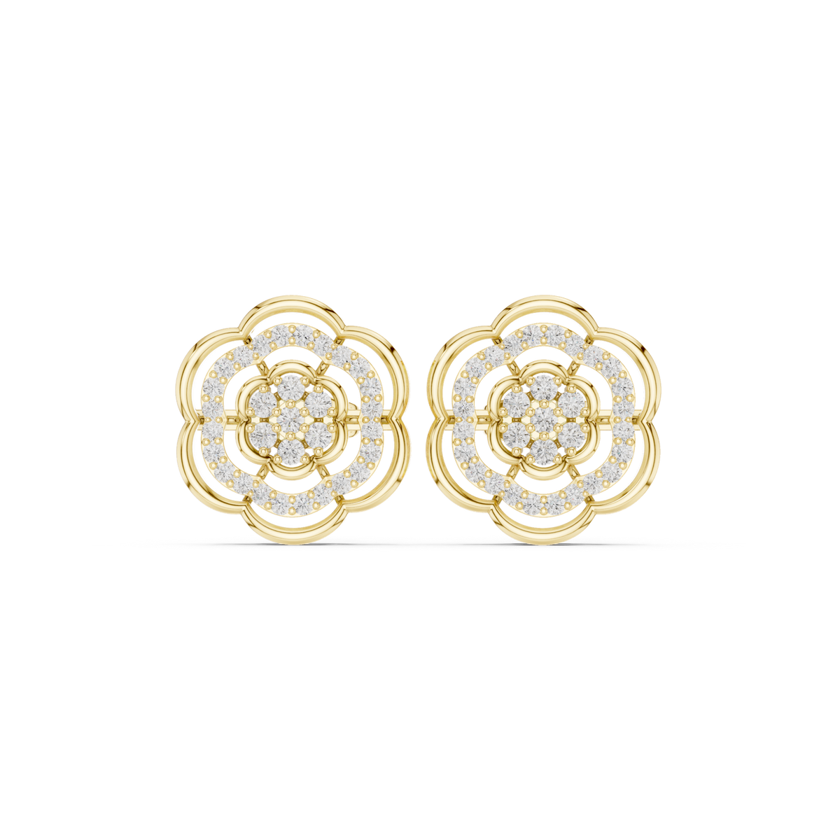 14K Solid Gold Lab Diamond Halo Earrings, Yellow Gold