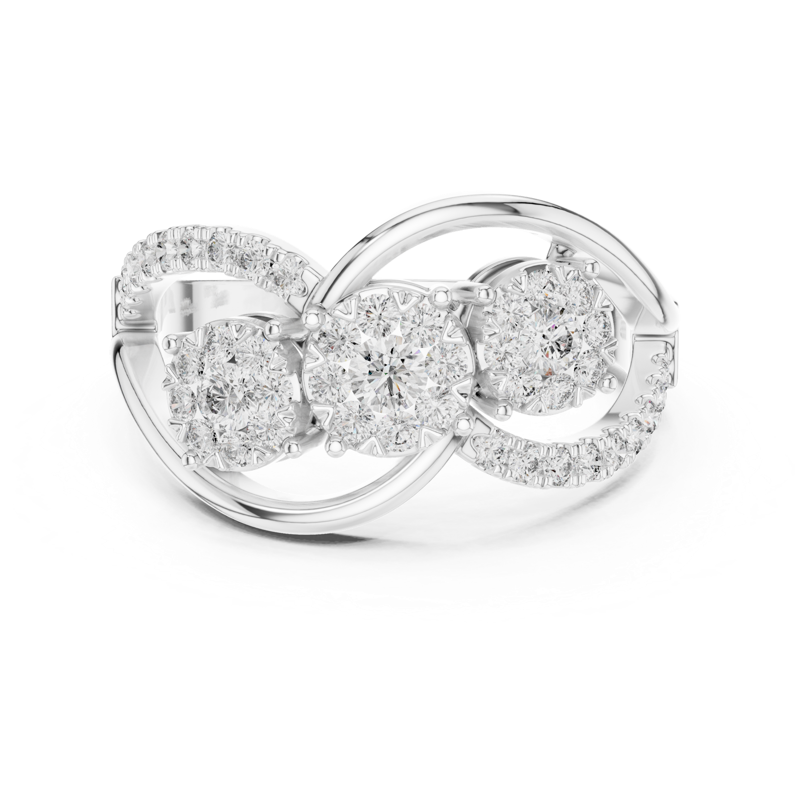 14K Solid Gold Lab Diamond Infinity Cluster Ring, White Gold