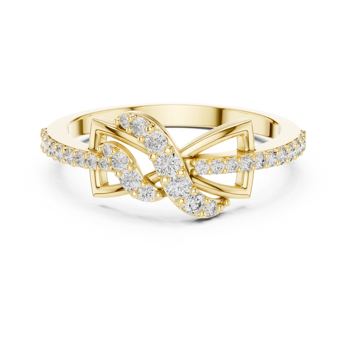 14K Solid Gold Lab Diamond Crossover Ring, Yellow Gold