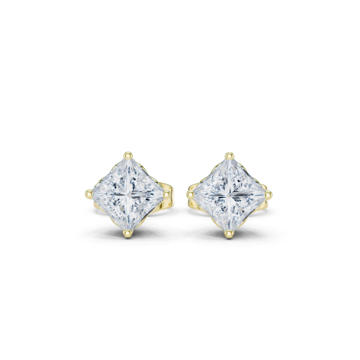14K Solid Gold Lab Diamond Stud Earrings, Yellow Gold