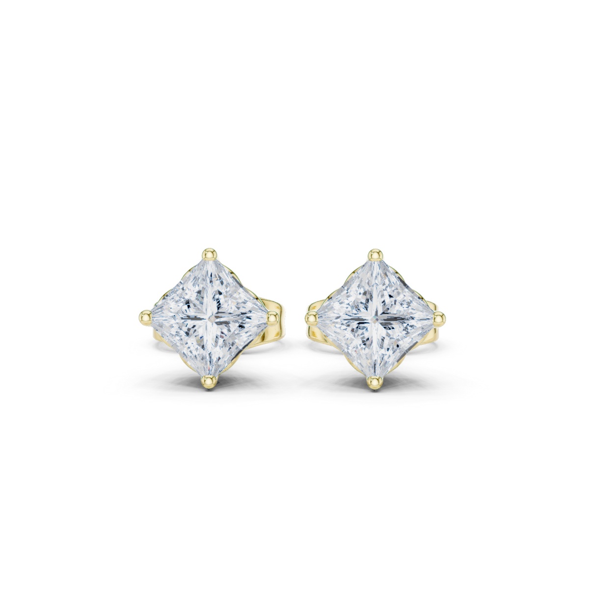 14K Solid Gold Lab Diamond Stud Earrings, Yellow Gold