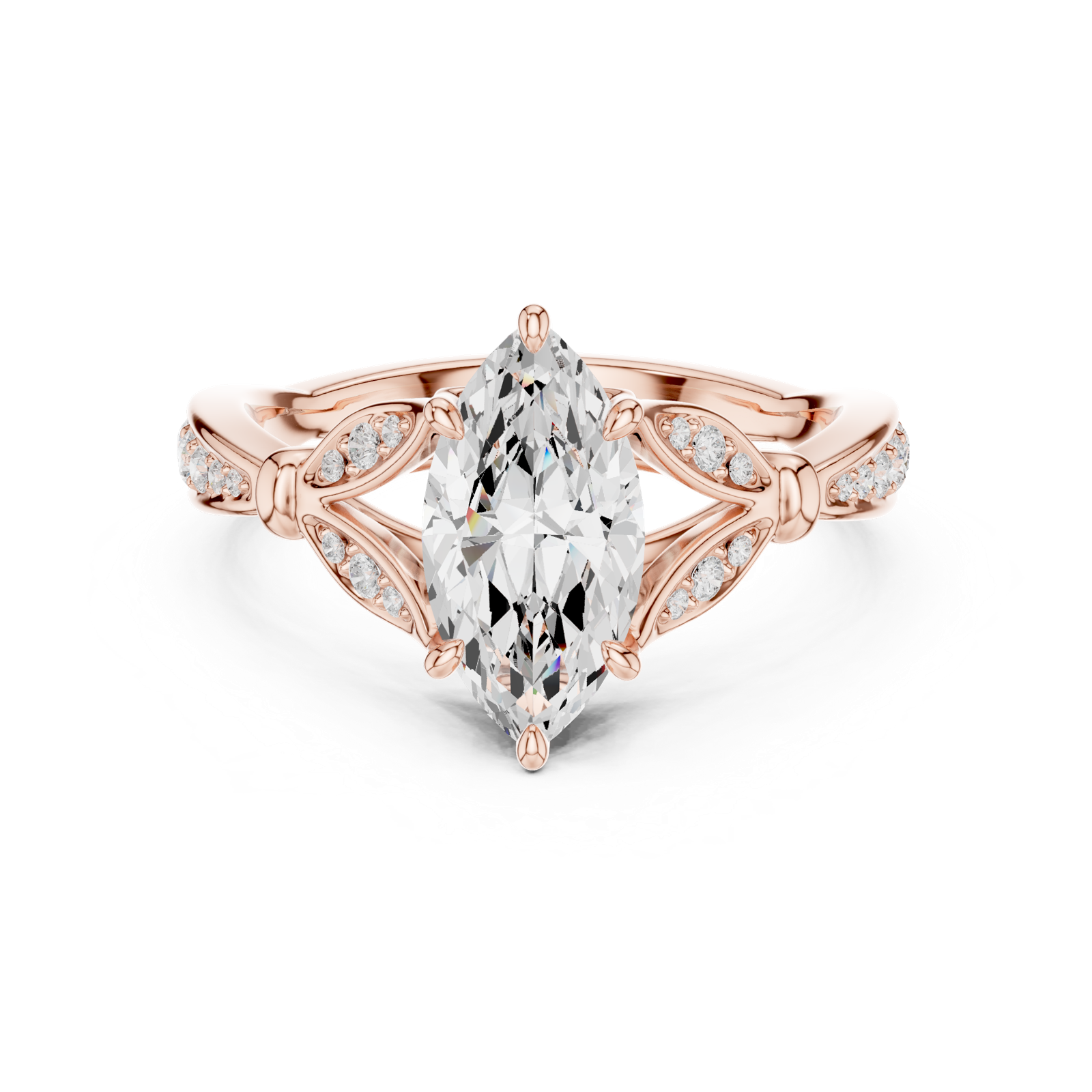 Gold Ring DDLR-257, Marquise center stone, Rose Gold, view 4
