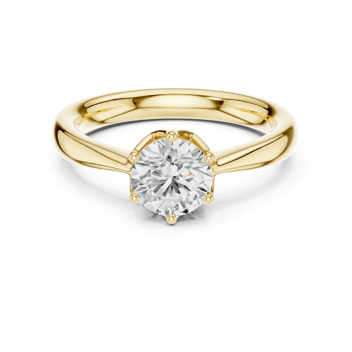 14K Solid Gold Lab Diamond Solitaire Ring, Yellow Gold