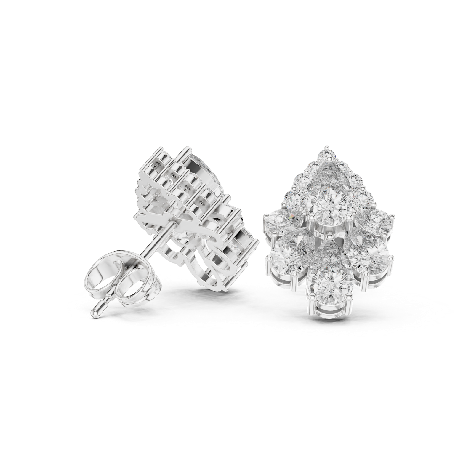 14K Solid Gold Lab Diamond Cluster Earrings, White Gold, view 1